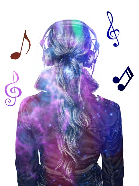 Girl galaxy music notes musicnotes blue purple headphon